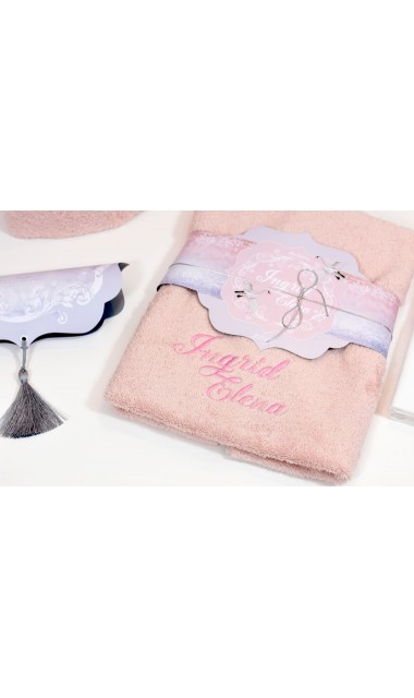 Trusou de botez pentru fetite, roz cu silver, lebada argintie  Silver Swan  26